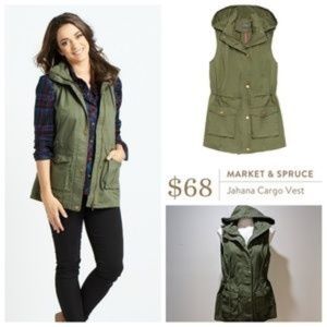 Market & Spruce Hooded Vest Army Green Full Zip